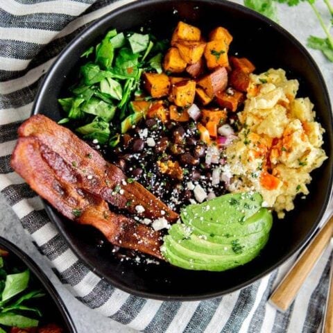 southwest protein breakfast bowls with sweet potato and black beans