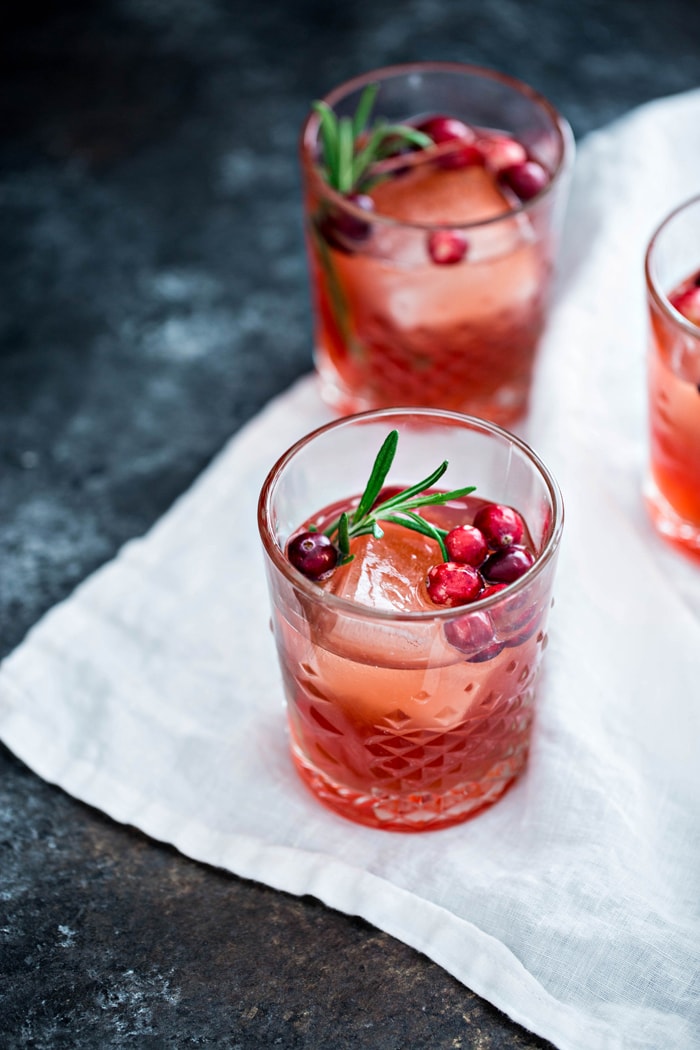 Cranberry Rosemary Shrub Cocktail with Bourbon