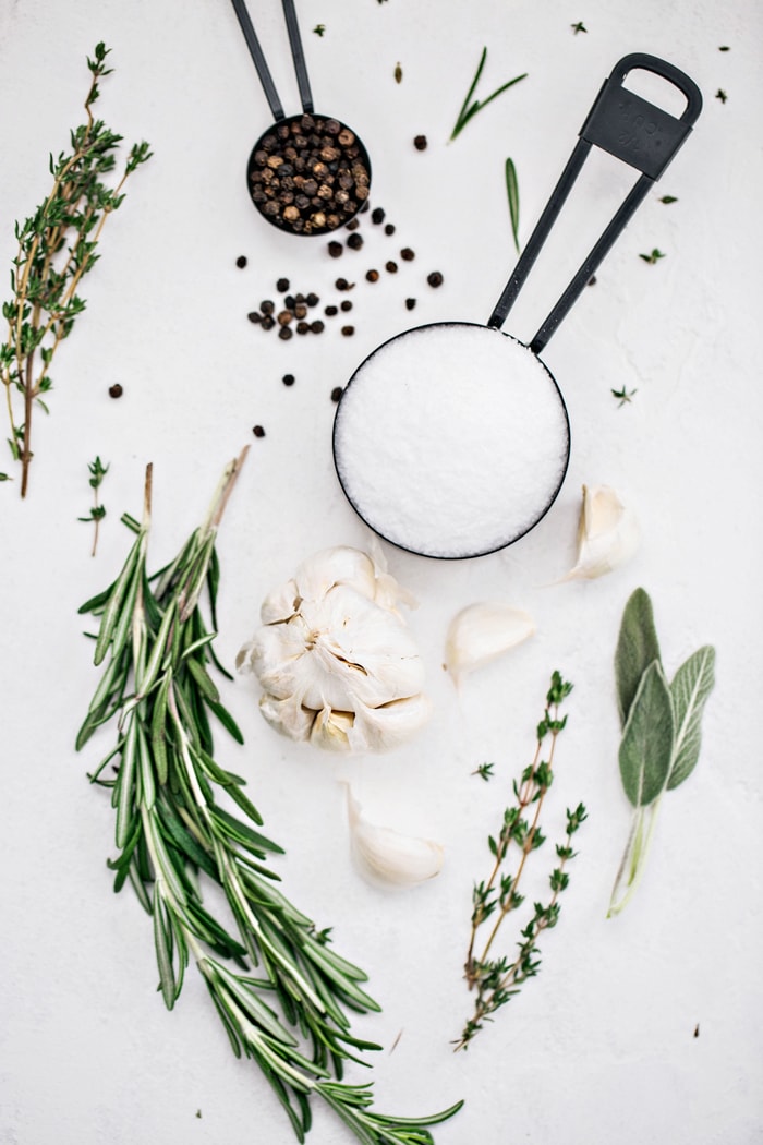 photo of turkey dry brine ingredients on white surface 