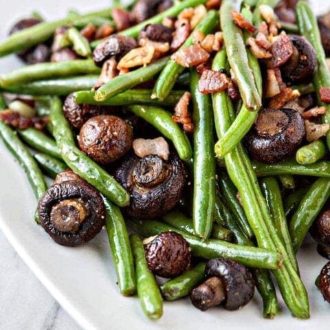 Garlic Bacon Sautéed Green Beans with Roasted Mushrooms