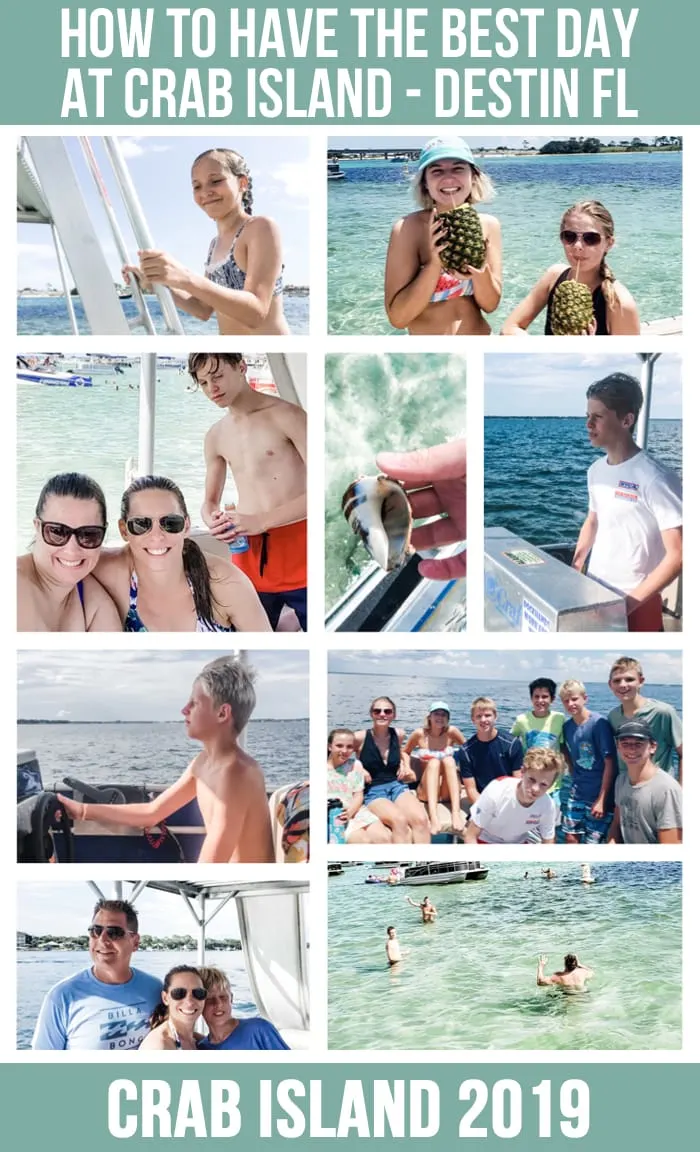 collage of photos from crab island visit in destin florida