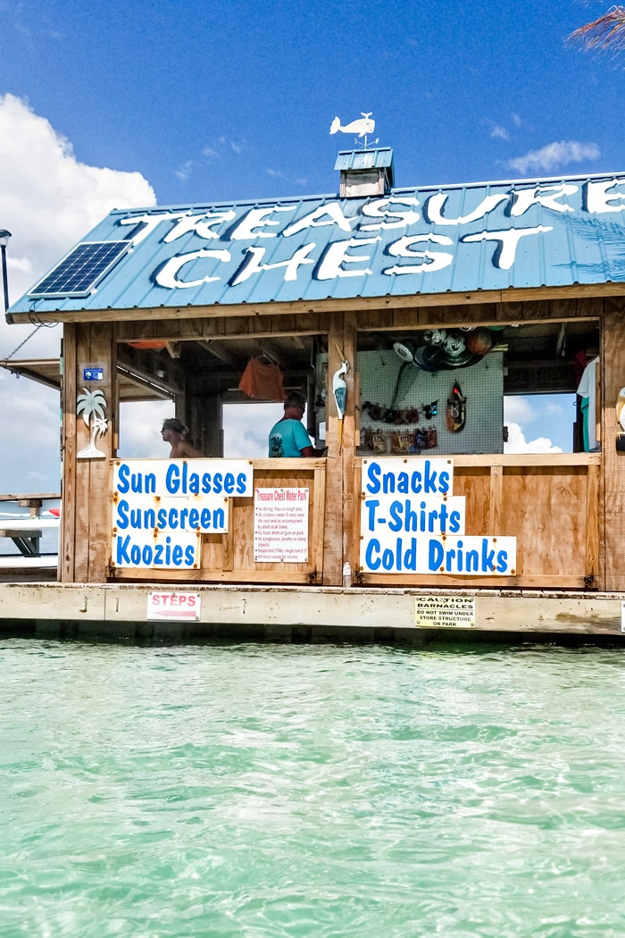 photo of the floating treasure chest local vendor at crab island destin florida