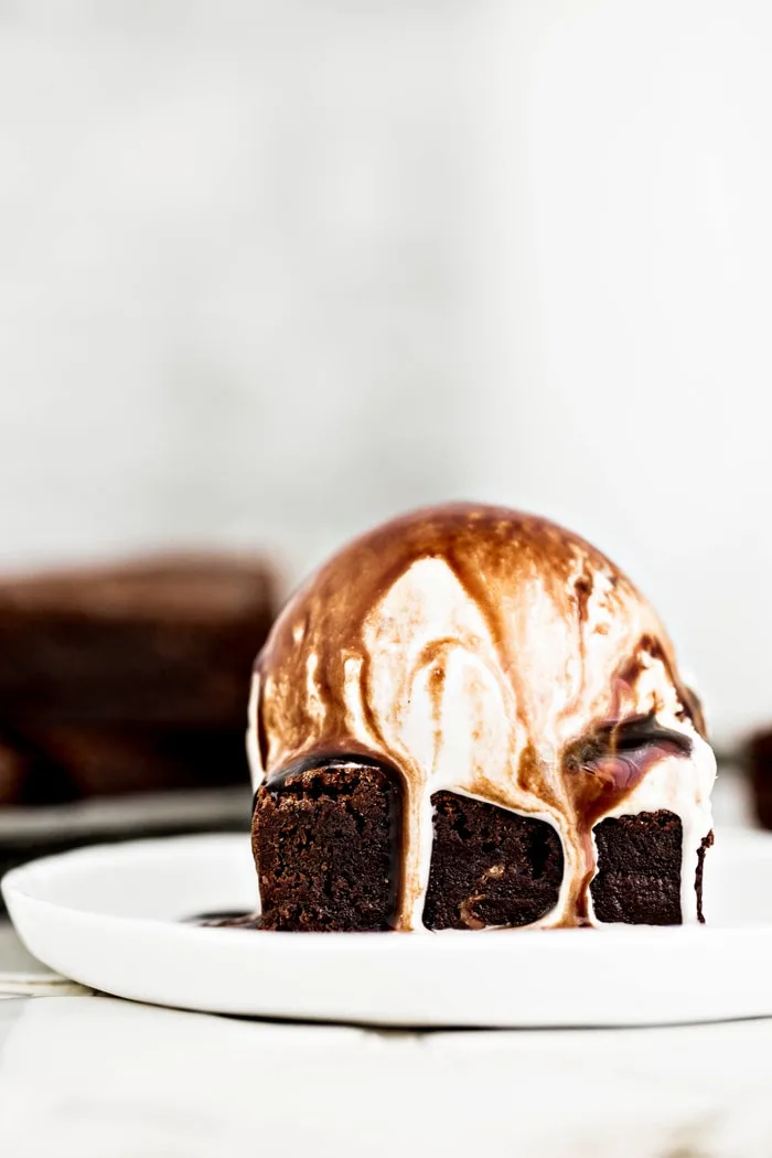 brownies and ice cream on plate