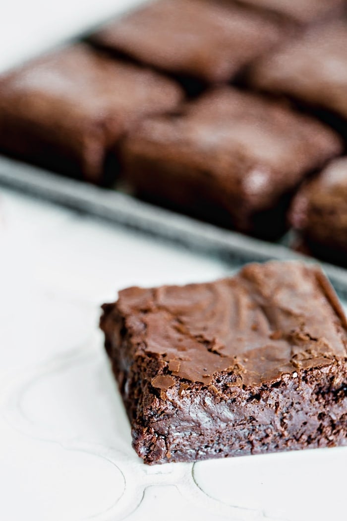 close up of a sliced brownie