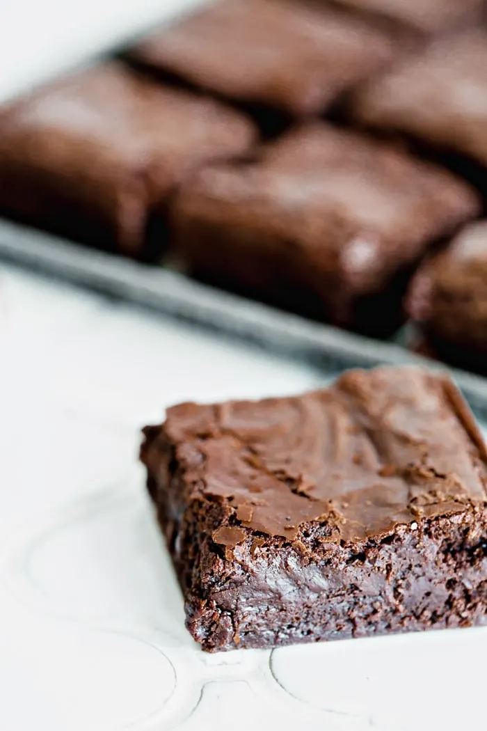 close up of a sliced brownie