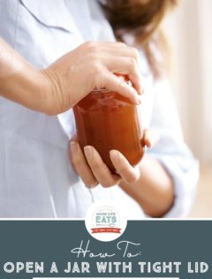 photo of woman trying to open a jar with a tight lid