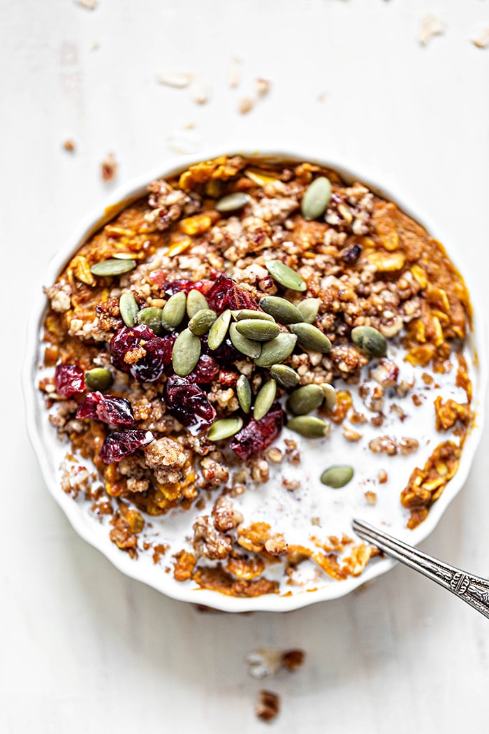 ramekin of pumpkin oatmeal