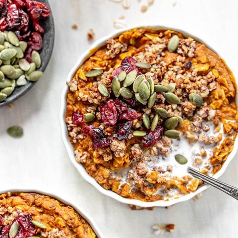 ramekin of pumpkin pie oatmeal