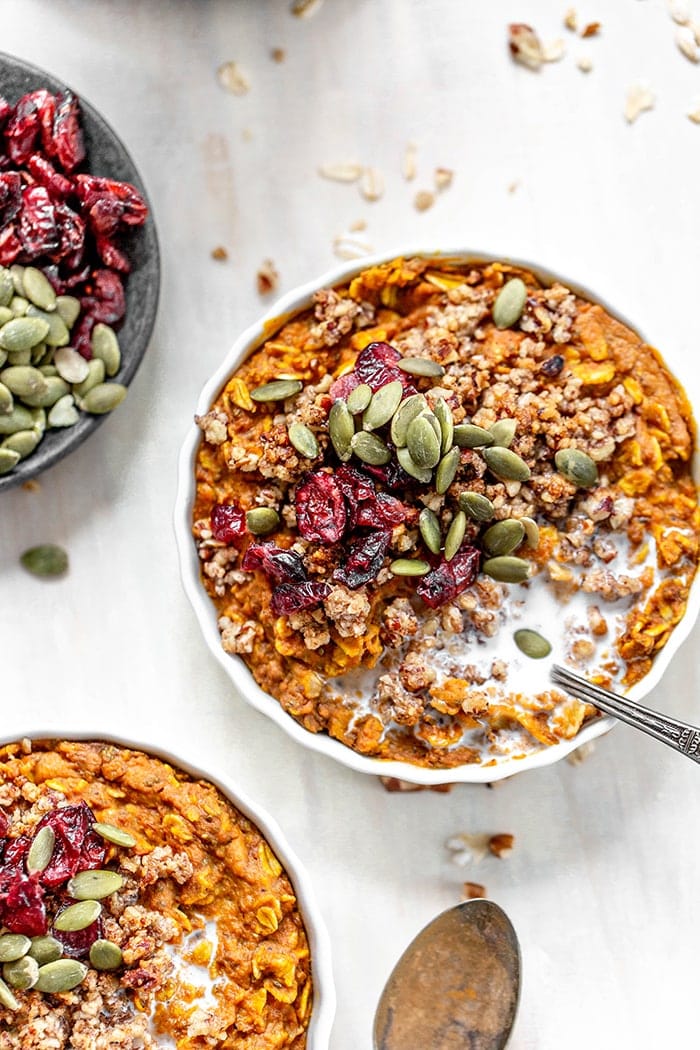 ramekin of pumpkin baked oatmeal