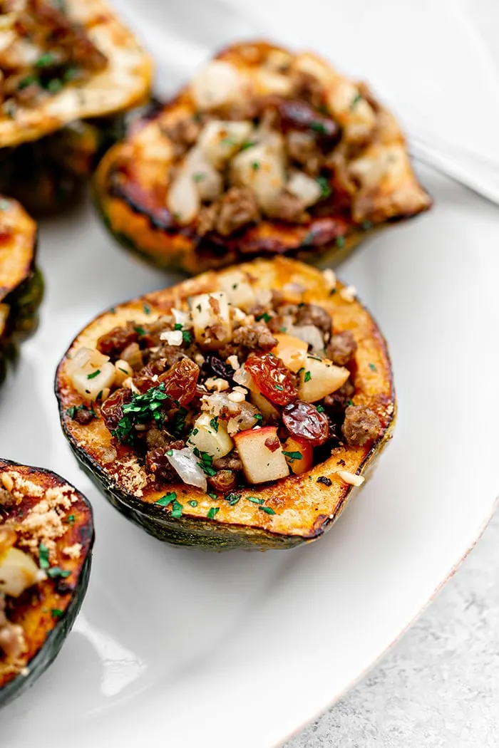 close up photo of stuffed acorn squash
