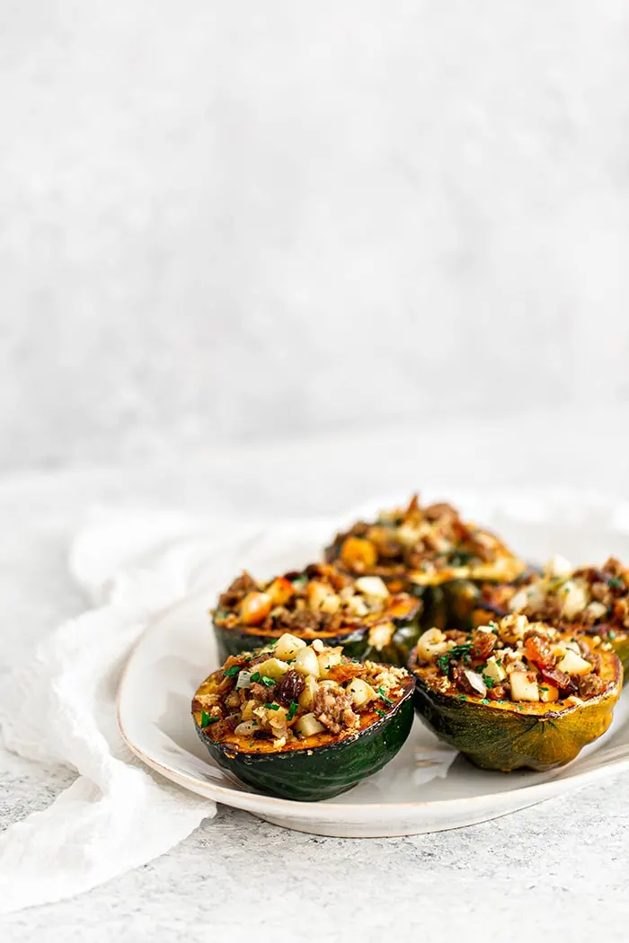 platter of vegetarian stuffed acorn squash