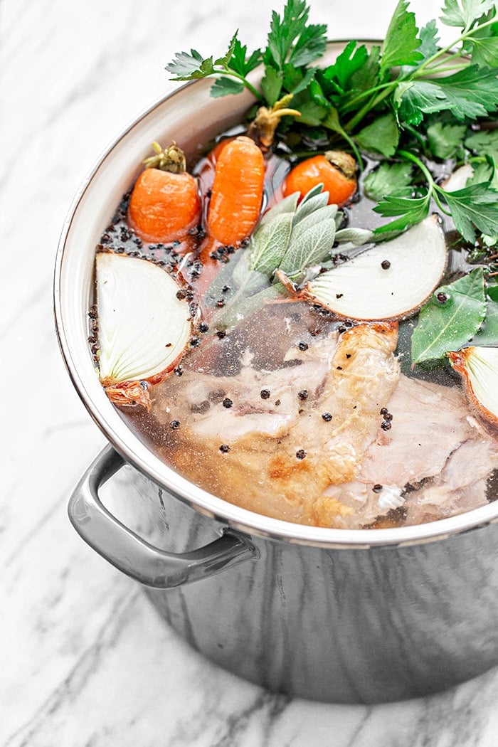 turkey stock in a pot