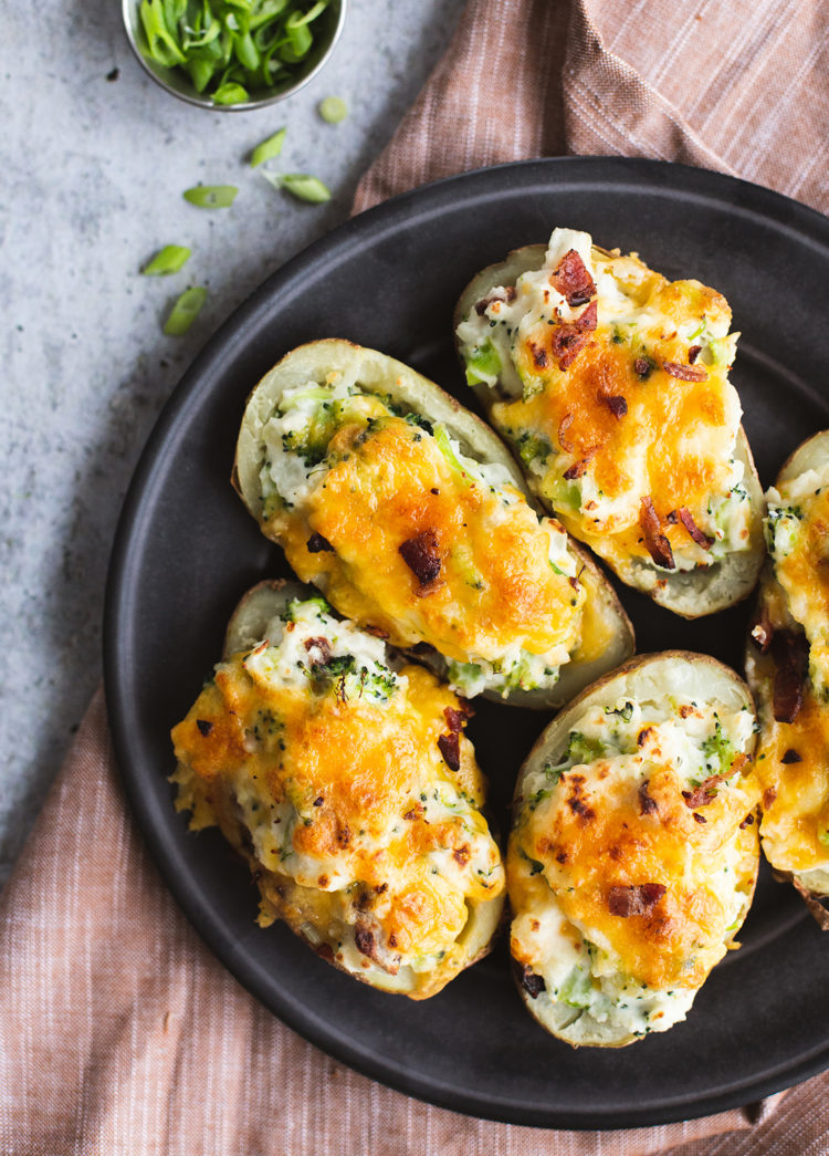 a plate of twice baked loaded baked potatoes