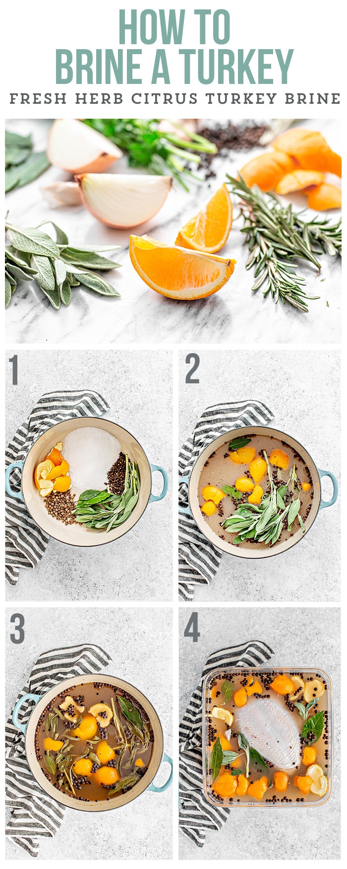 step by step images of how to prepare a citrus brine for turkey