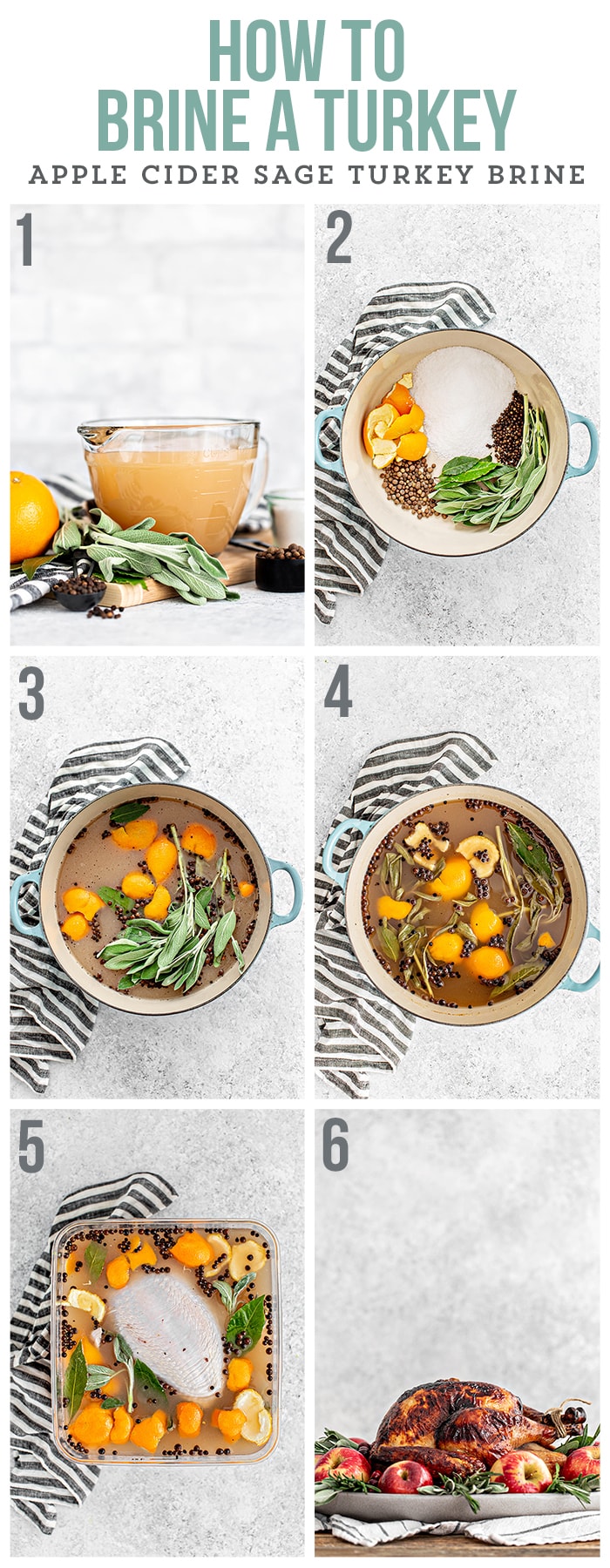 step by step photos showing how to make an apple cider turkey brine recipe