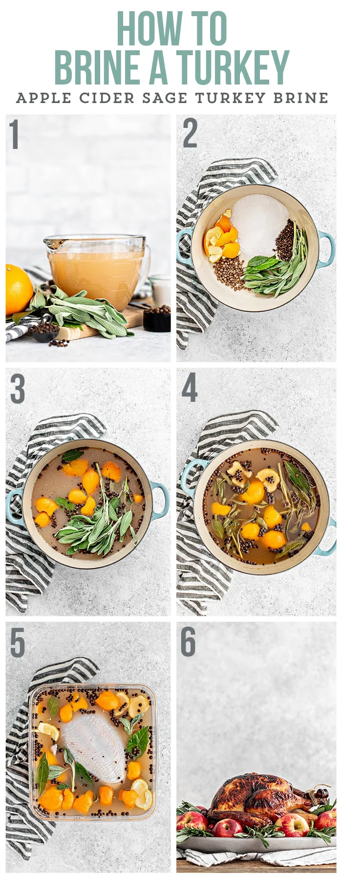 step by step photos showing how to make an apple cider turkey brine recipe