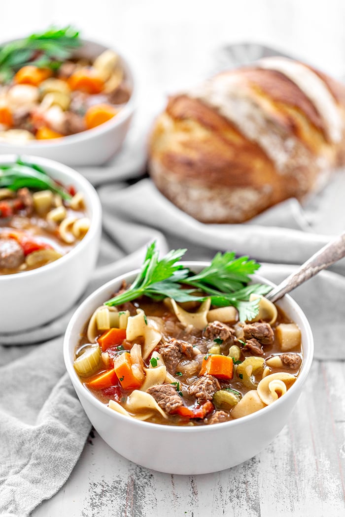 bowl of beef and noodle soup