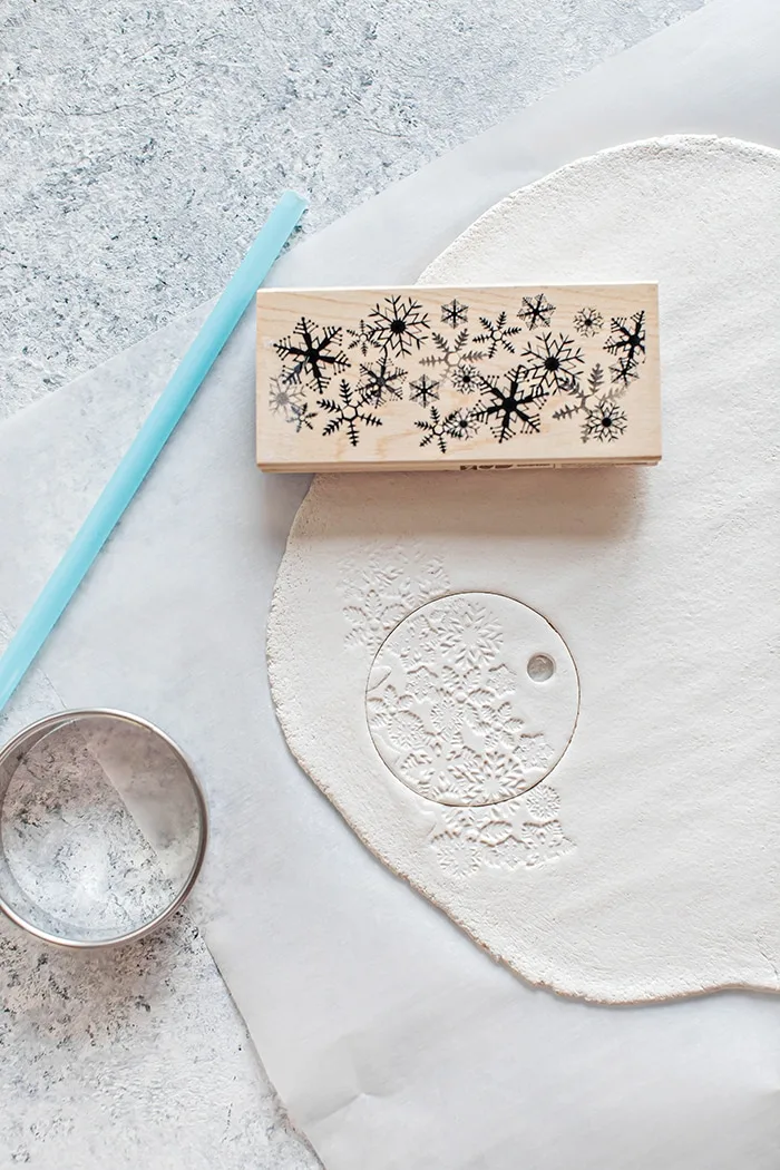 salt dough with stamp and cookie cutter