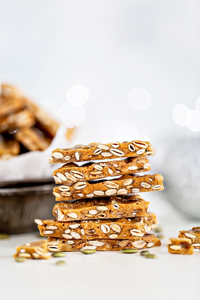 stacked pumpkin seed brittle christmas candy 