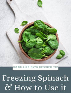 bowl of spinach leaves on a cutting board