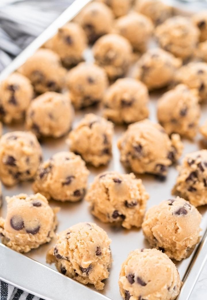 cookie dough balls on a tray