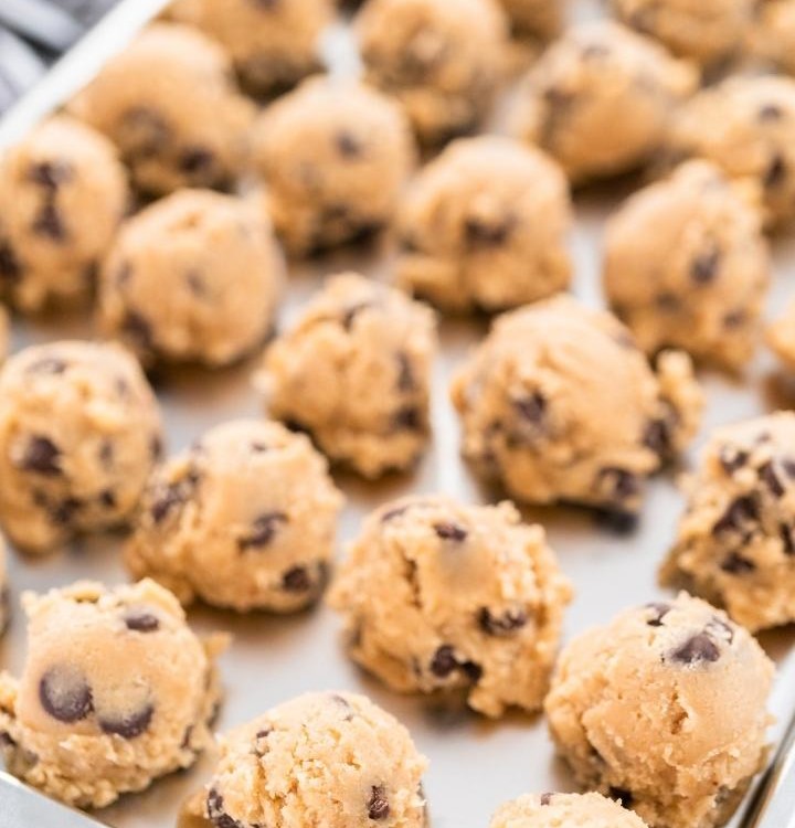 cookie dough balls on a tray