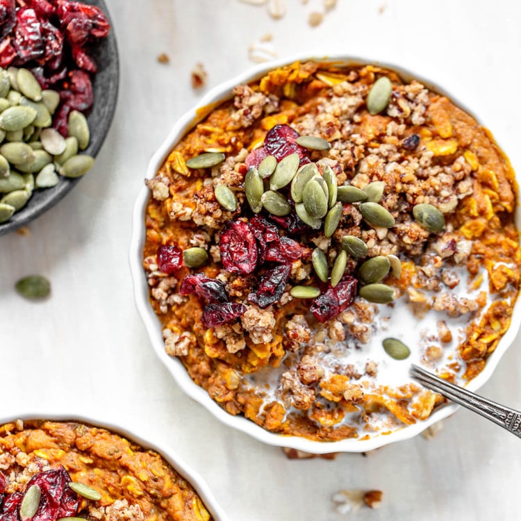 ramekin of pumpkin pie oatmeal