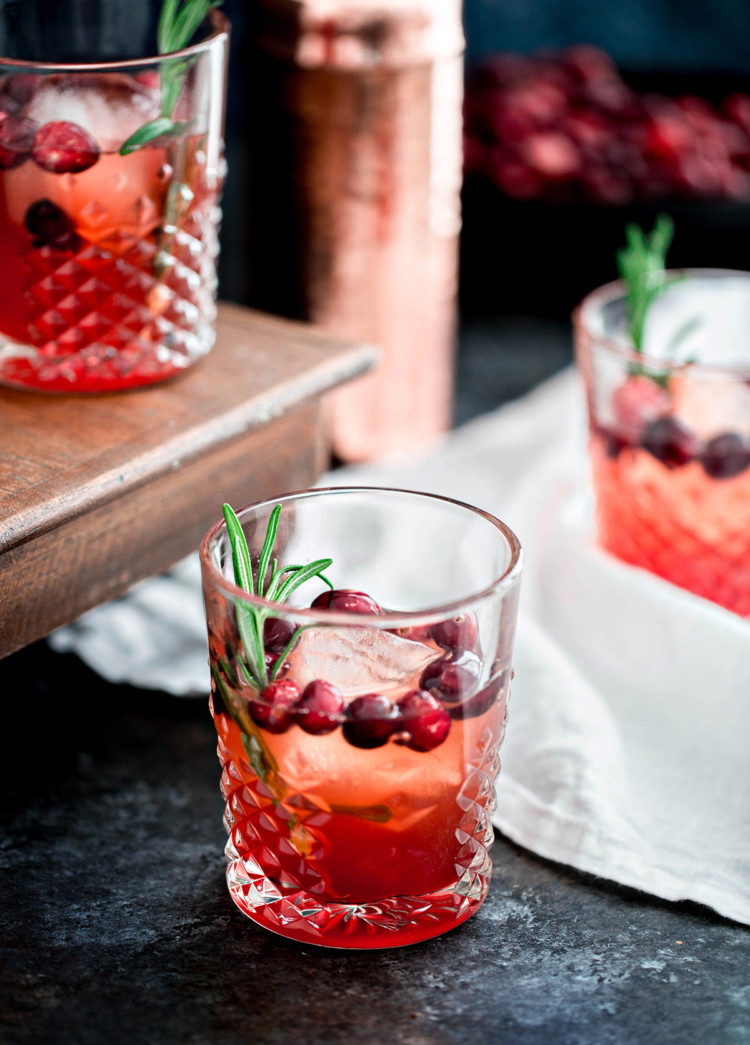 Cranberry Rosemary Shrub Cocktail with Bourbon