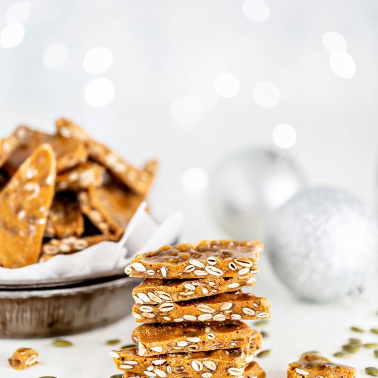 stack of brittle on white background