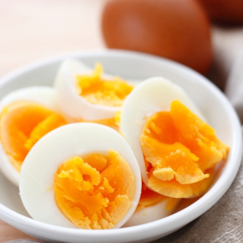 hard boiled eggs on a white plate