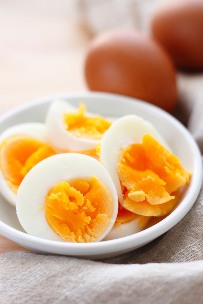 hard boiled eggs on a white plate