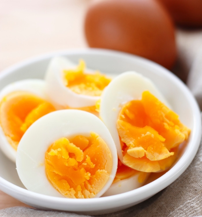 hard boiled eggs on a white plate