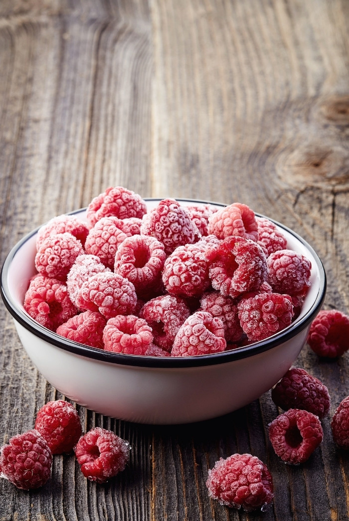 bowl of frozen raspberries