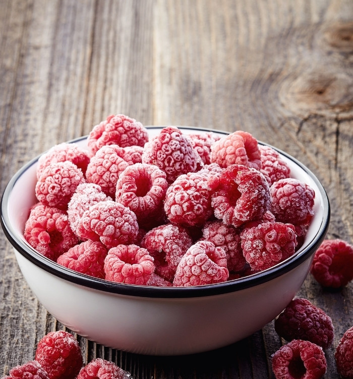 bowl of frozen raspberries