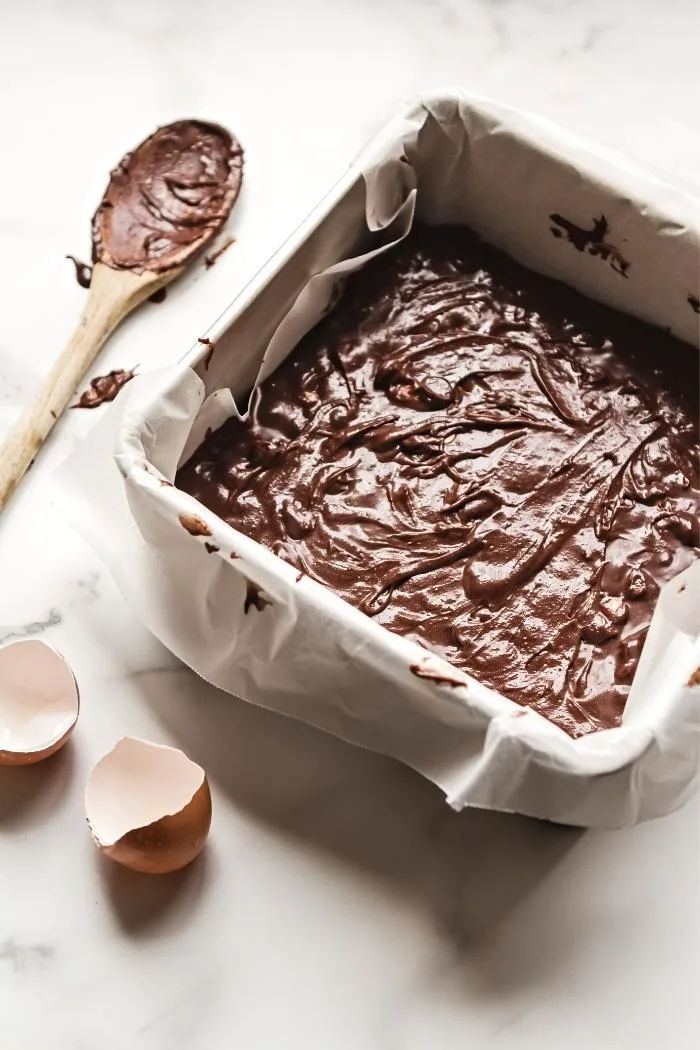 brownie batter in a pan