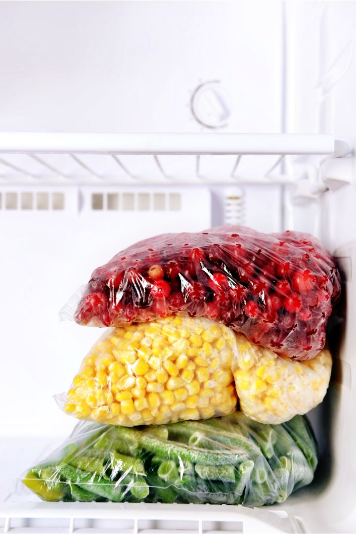 frozen cranberries in a bag in the freezer
