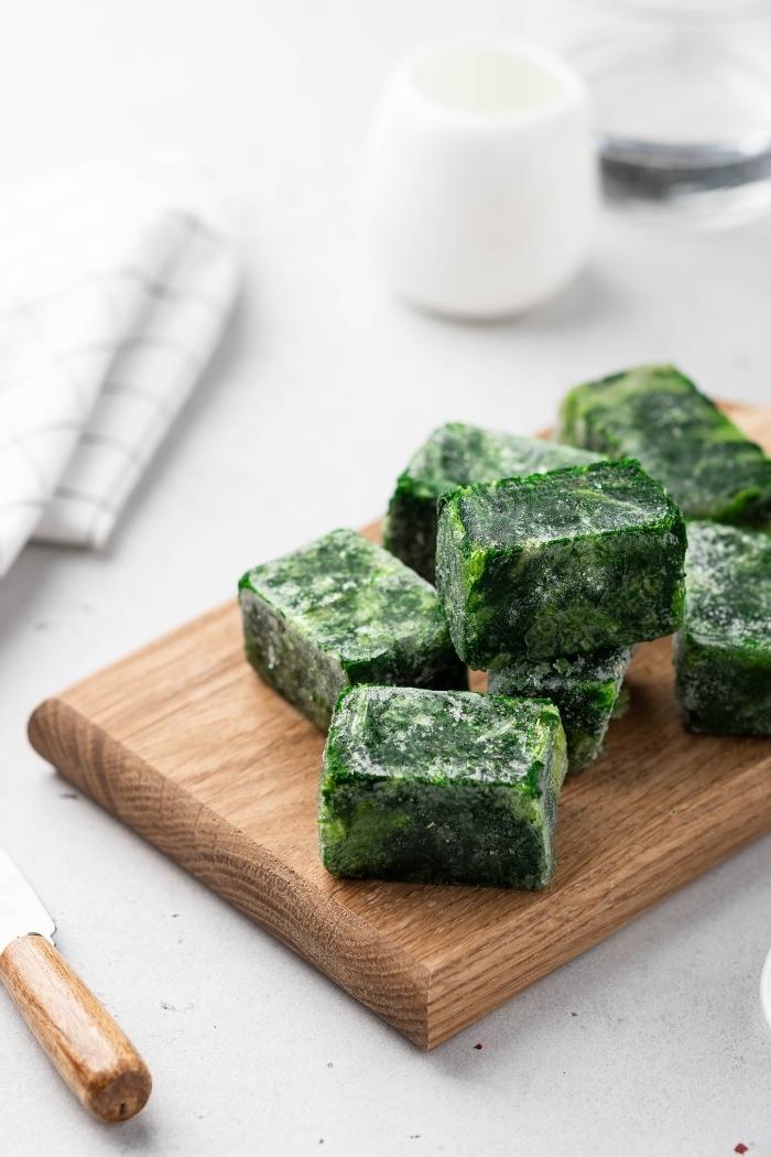frozen kale cubes showing an example of how to freeze kale