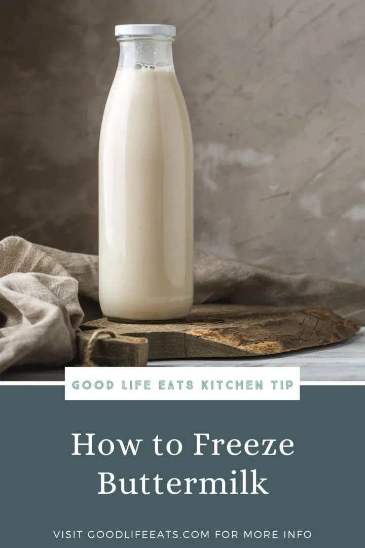 bottle of buttermilk on a rustic cutting board
