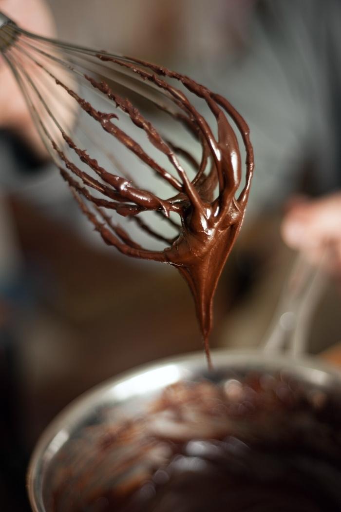 whisking chocolate ganache