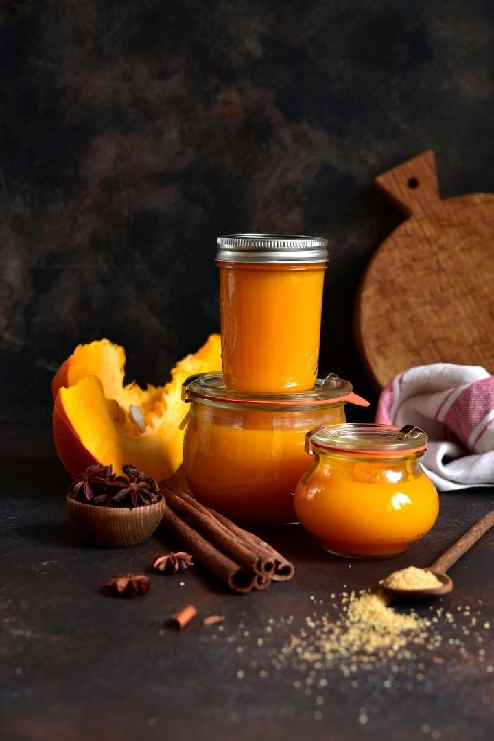 jars of homemade pumpkin puree