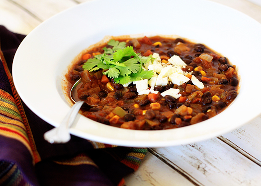 a white bowl of Sweet Potato Black Bean Chili