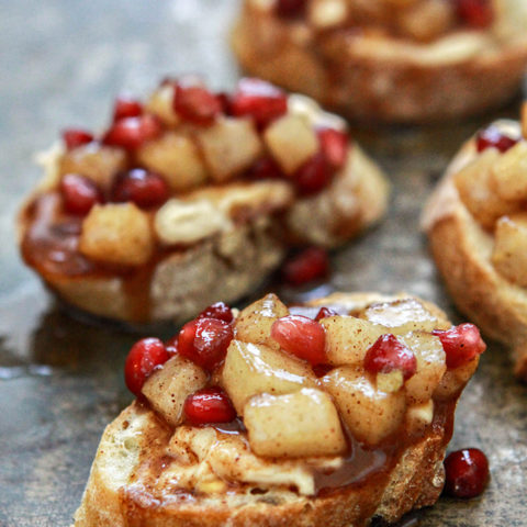 Spiced Pomegranate and Pear Crostini