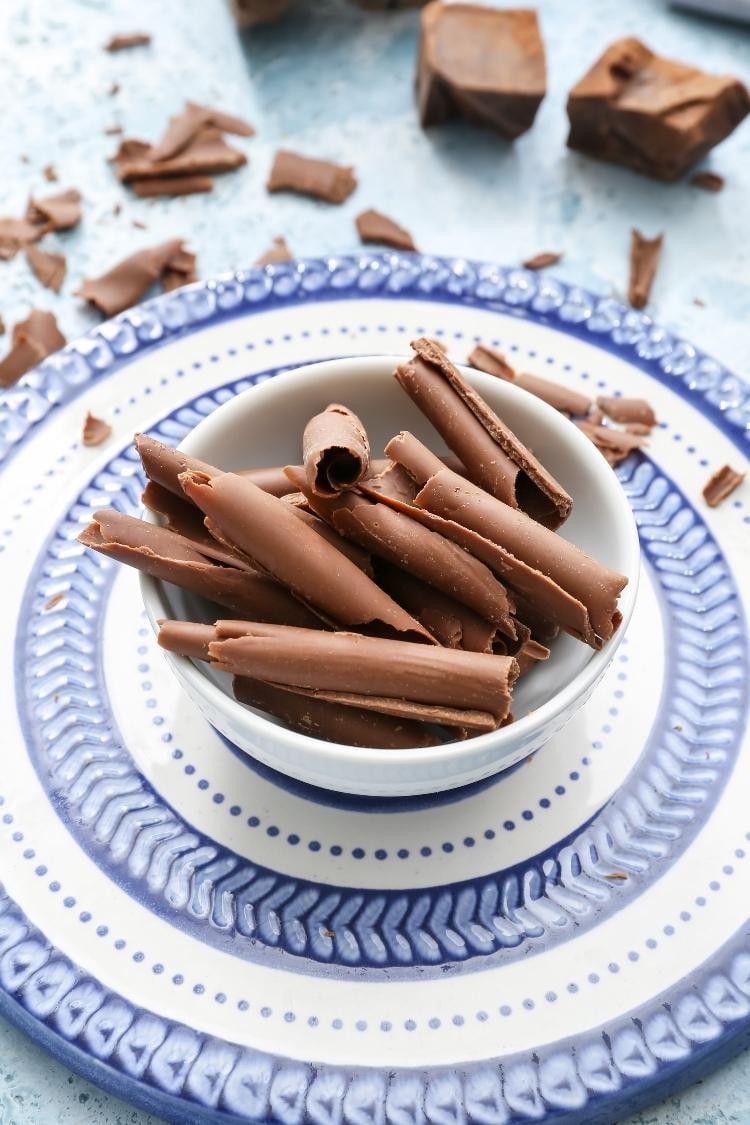 chocolate curls in a bowl