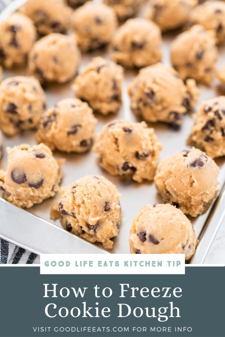 image of how to freeze cookie dough: frozen cookie dough balls on a baking sheet 