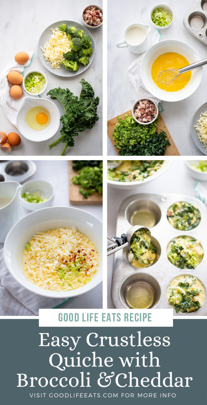 step by step photos demonstrating how to make Easy Crustless Quiche with Broccoli and Cheddar 
