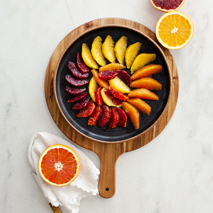 overhead shot of segmented oranges