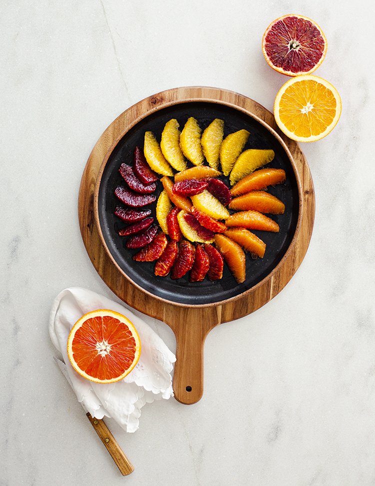 overhead shot of segmented oranges