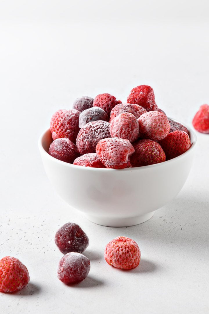 Frozen strawberries a bowl