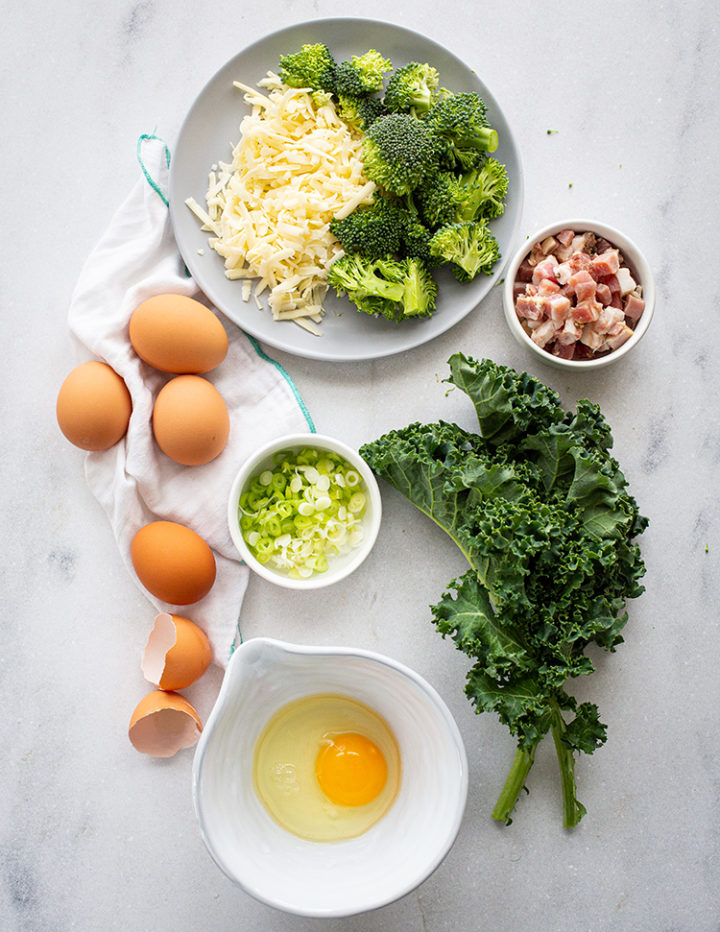 ingredients to make Mini Crustless Broccoli Quiche Muffins