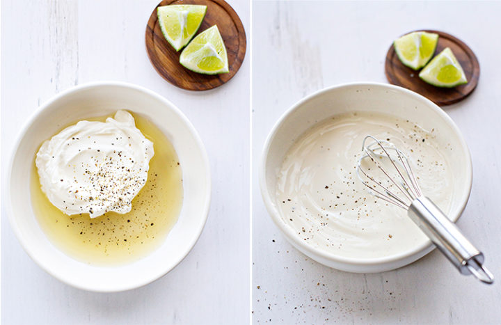 photo of preparation for creamy cilantro lime dressing for broccoli slaw